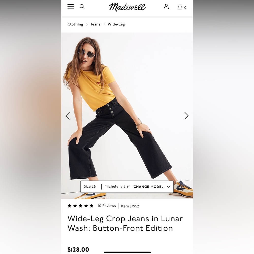 NWT Madewell black wide leg crop button up jeans!